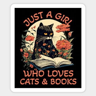 Just A Girl Who Loves Books And Cats Vintage Literary Reading Magnet